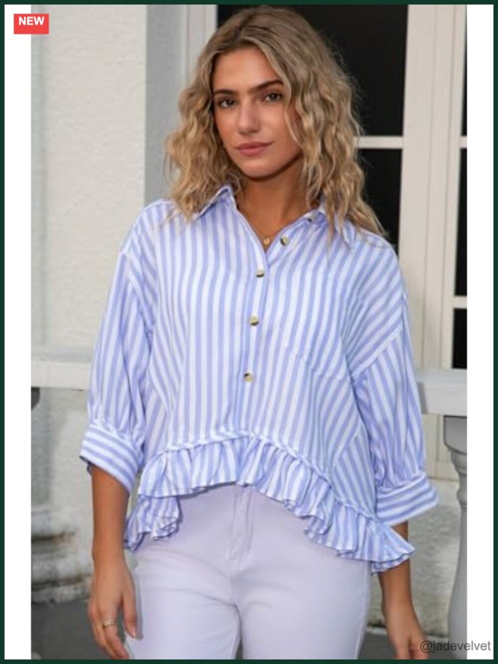Elegant Ruffled Short Sleeve Button Down Blouse - Women's Summer Top - Picture 4 of 5